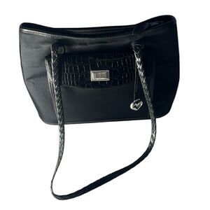 VINTAGE BRIGHTON BLACK NYLON TOTE W/ORGANIZER CAREER‎ FLAP SHOULDER DESIGNER